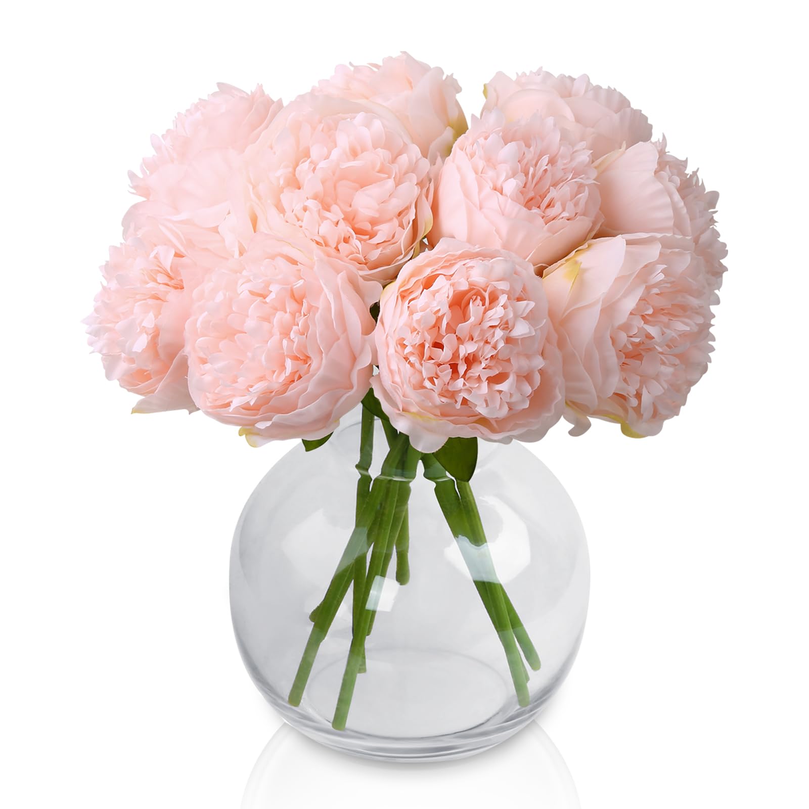 Tuocal 2 Bunches Peony Artificial Flowers, 10 PCS Silk Single Stem Peony Fake Flowers Realistic Bouquet for Wedding Home Party Table Centerpieces Floral Arrangement Hotel Office Decor, Light Pink