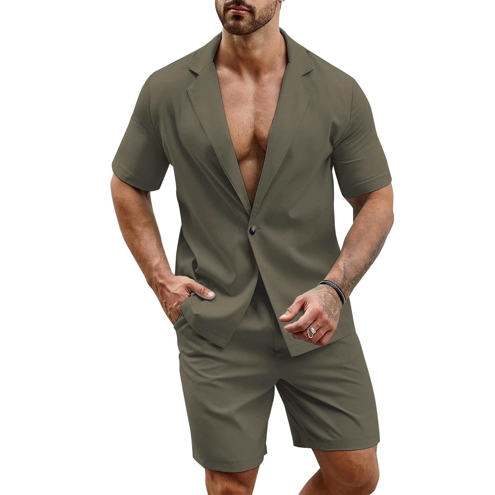 EDITCOZY Conjunto deportivo corto de playa para hombre, camisas y pantalones cortos casuales de verano con cordón en la cintura de dos piezas