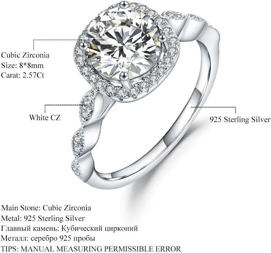 Art Deco Wedding Engagement Ring Round Cubic Zirconia Solid 925 Sterling Silver For Women - Image 7
