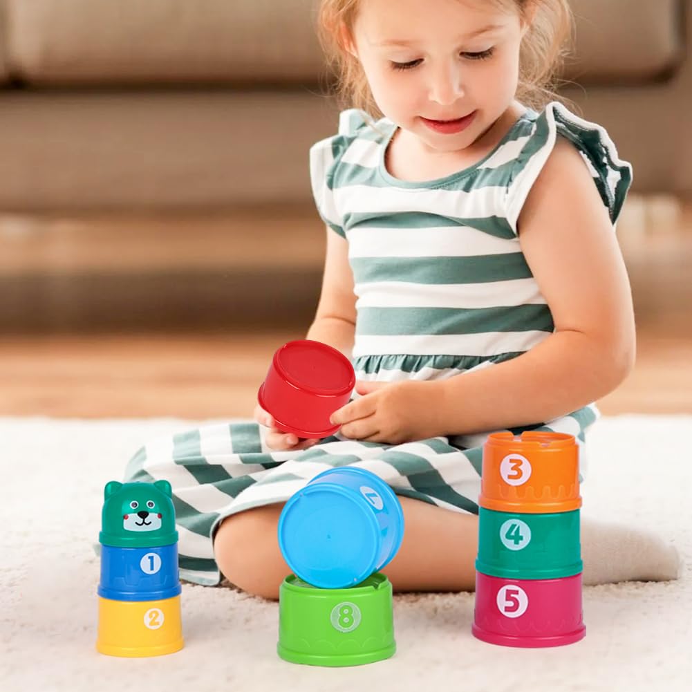 Lot de 9 Tasses à Empiler Bebe, Jouets Éducatifs pour Bébés Jouets D'éveil, Sensoriel Eveil pour 6 Mois Garçons Filles, Multiple Colour