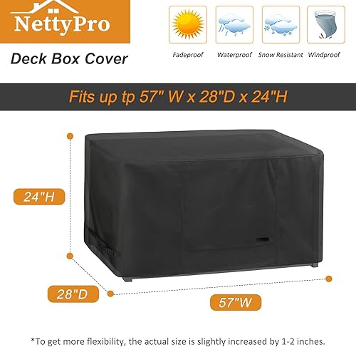 Miniatura 8 de NettyPro Cubierta para caja de terraza, patio al aire libre, impermeable, para caja de almacenamiento rectangular de 150-230 galones, 60 x 25 x 26