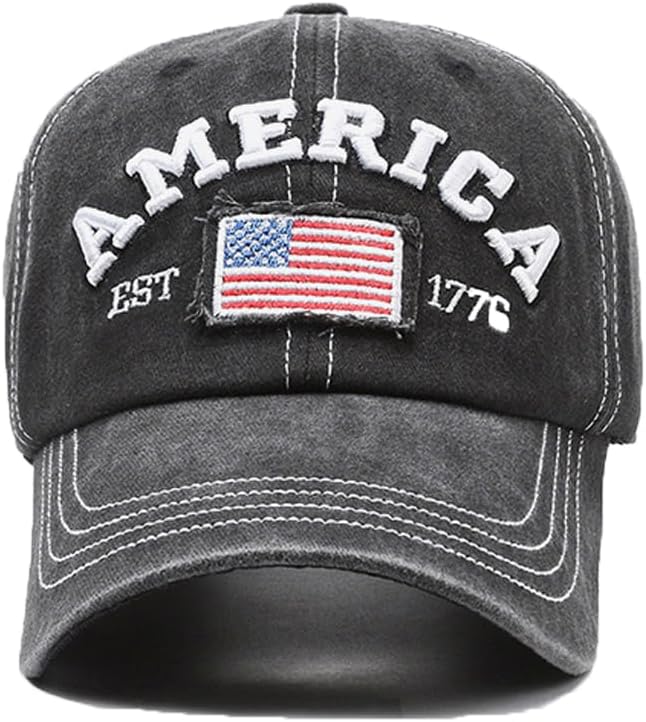 American Flag Hat for Men Women Distressed Vintage Cotton Adjustable Embroidered Patriotic Baseball Cap - Image 2