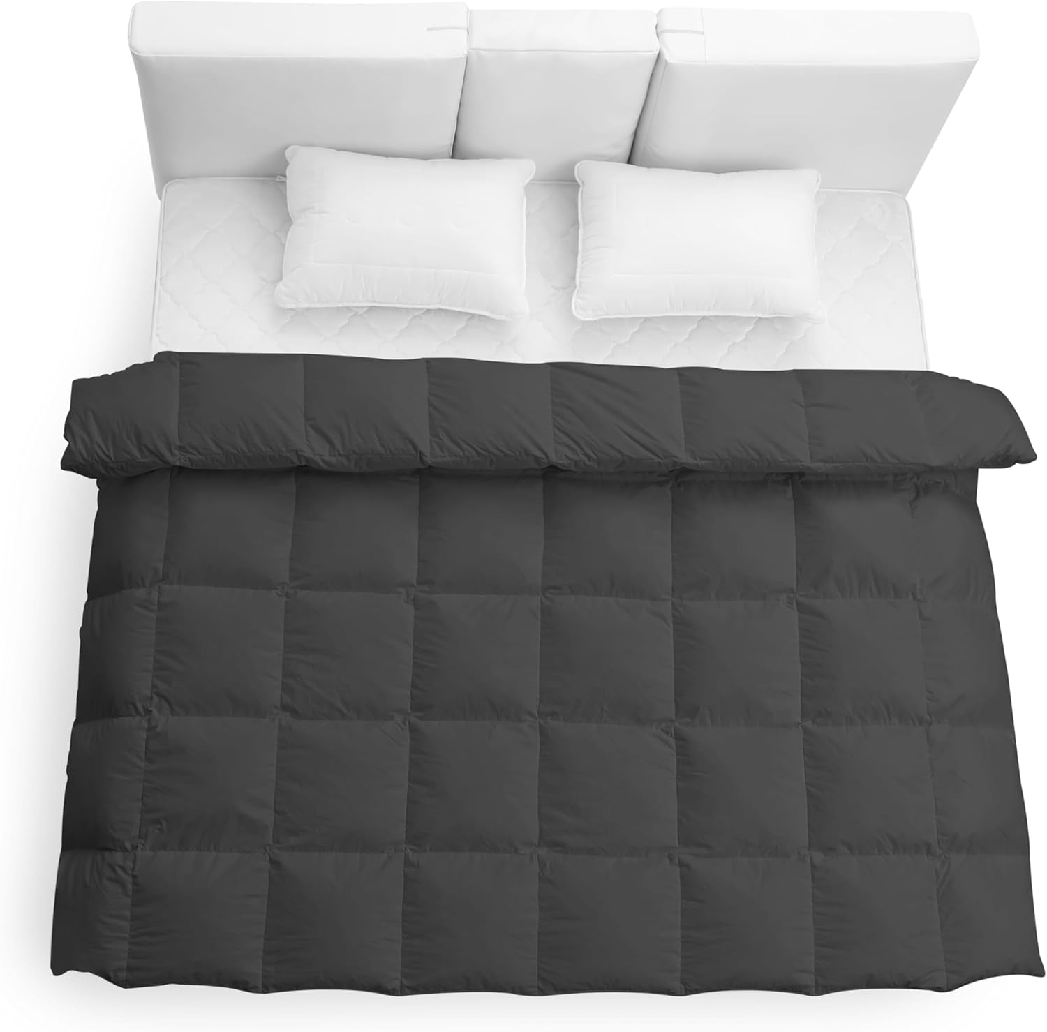 800TC Duvet Insert All Season Dark Grey Down Alternative 100% Cotton Oversized King 5pc Comfortor, Corner Tie - Box Stitched, Oversized King Size 98"X120" Comforter & Four Shams
