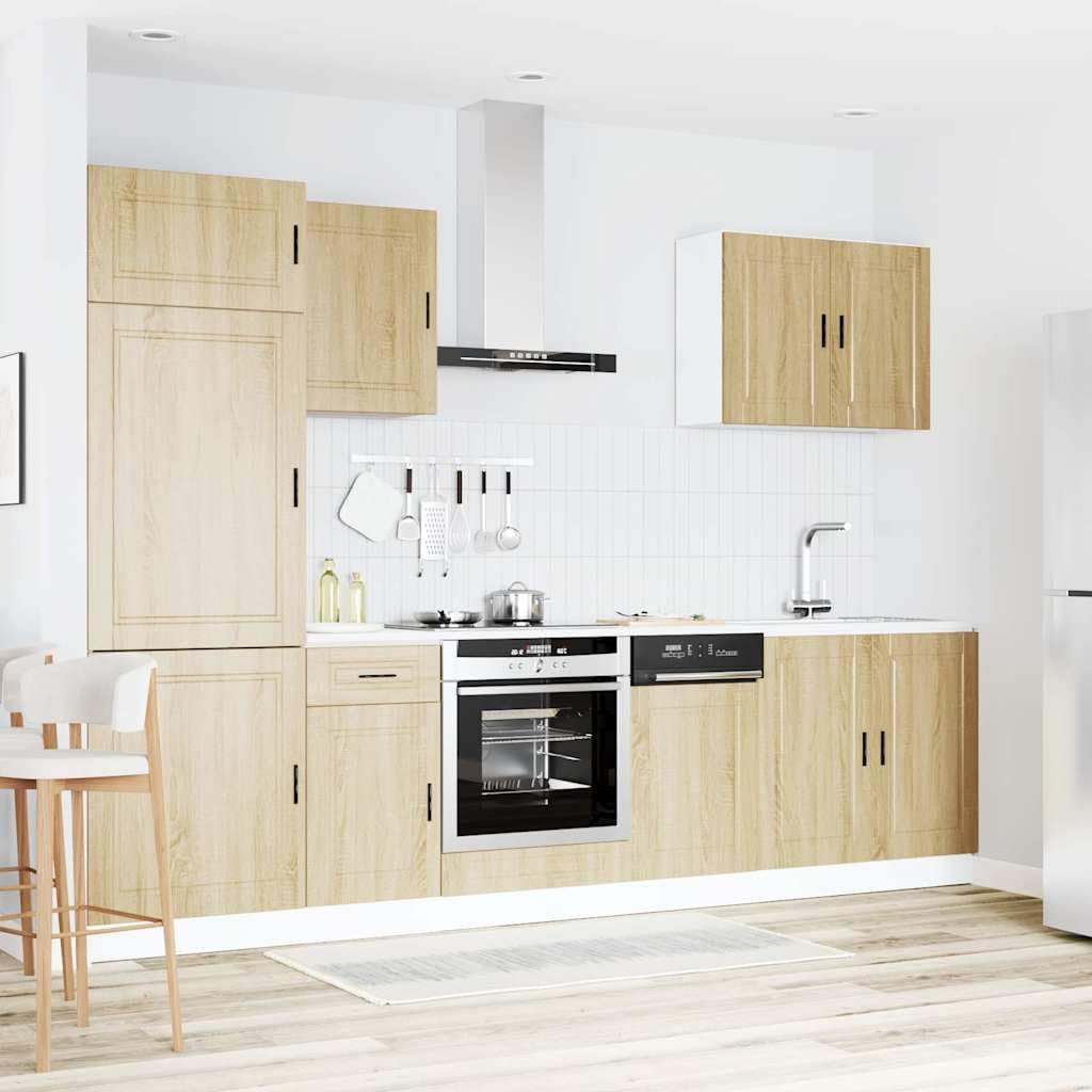 Küchenschrank-Set 7-teilig Porto, Einbauküche Sonoma-Eiche, Küchenzeile aus Holzwerkstoff, Küchenmöbel Set für Spüle, Ofen und Geschirrspüler, Modulare Miniküche