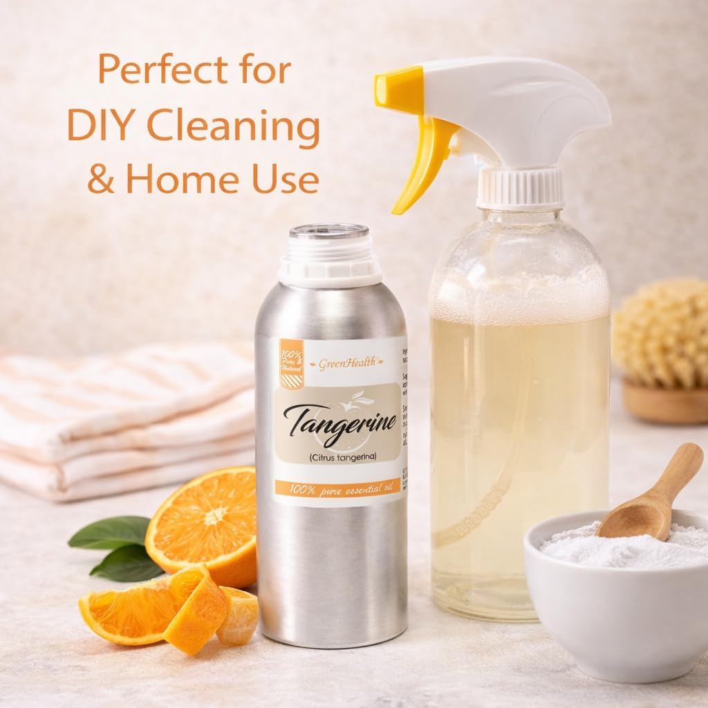 Tangerine Essential Oil 8 oz (237 mL) – 100% Pure Undiluted Citrus Essential Oil – Bulk Aromatherapy Oil for Diffuser, Candle Making, Soap, Bath Bombs, DIY Skincare – Aluminum Bottle – GreenHealth