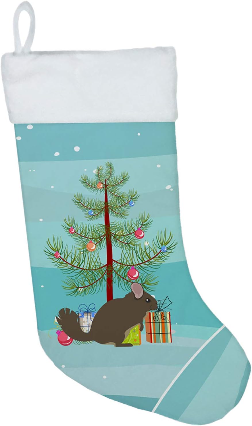 Caroline's Treasures BB9242CS Chinchilla Christmas Christmas Stocking, Teal Fireplace Hanging Stockings Christmas Season Party Decor Family Holiday Decorations