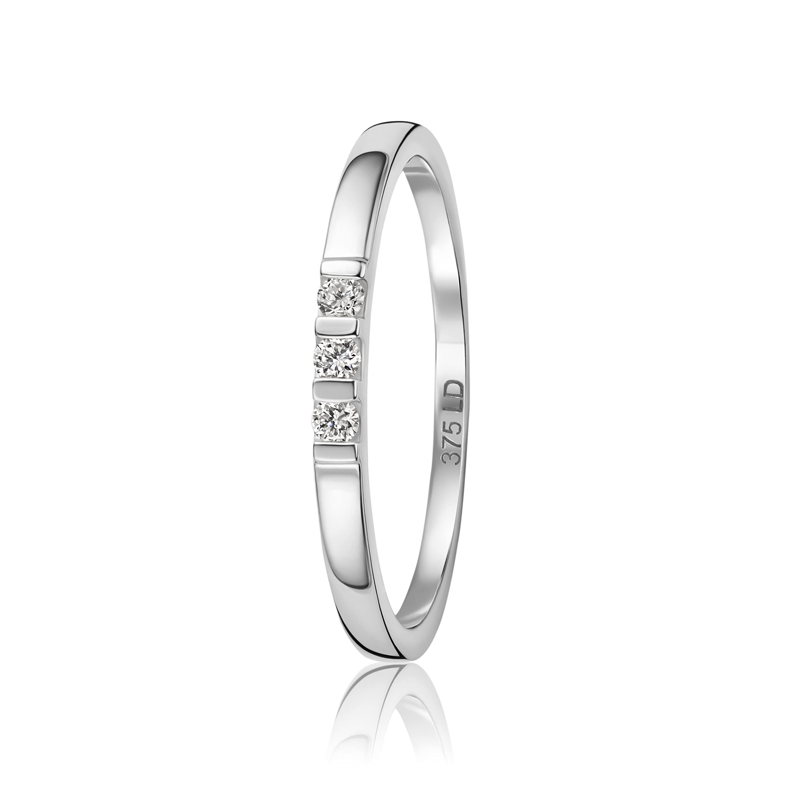 MIORE Bijoux pour Femmes Bague de Fiançailles Trilogy avec Diamants 0,05 Ct Bague Classique en Or Blanc/Or Jaune 9 kt (375) Or