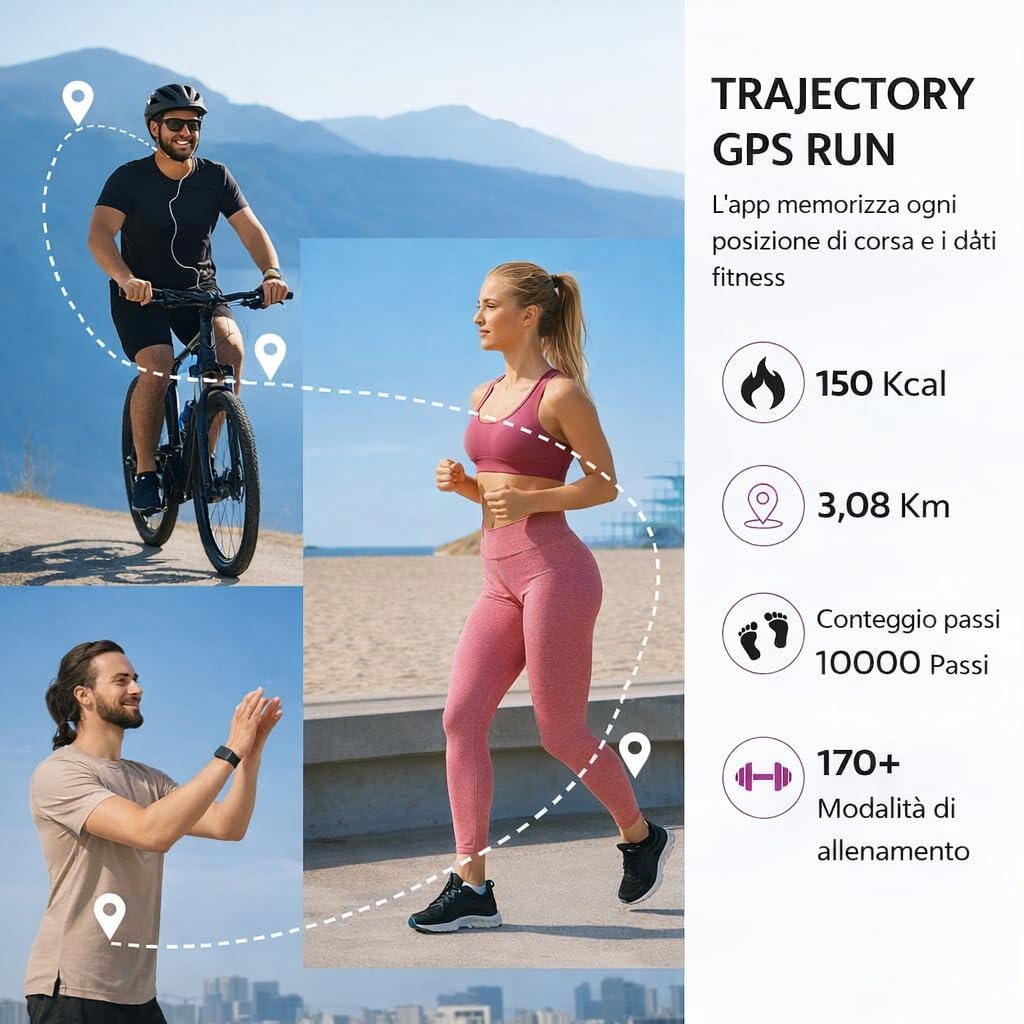 Smart Band, Braccialetto Fitness senza Schermo con GPS, Cardiofrequenzimetro, Batteria Oltre 1 Mese, SPO₂, Monitoraggio Sonno, Notifiche, Impermeabile, 2 Cinturini Nero + Arancione