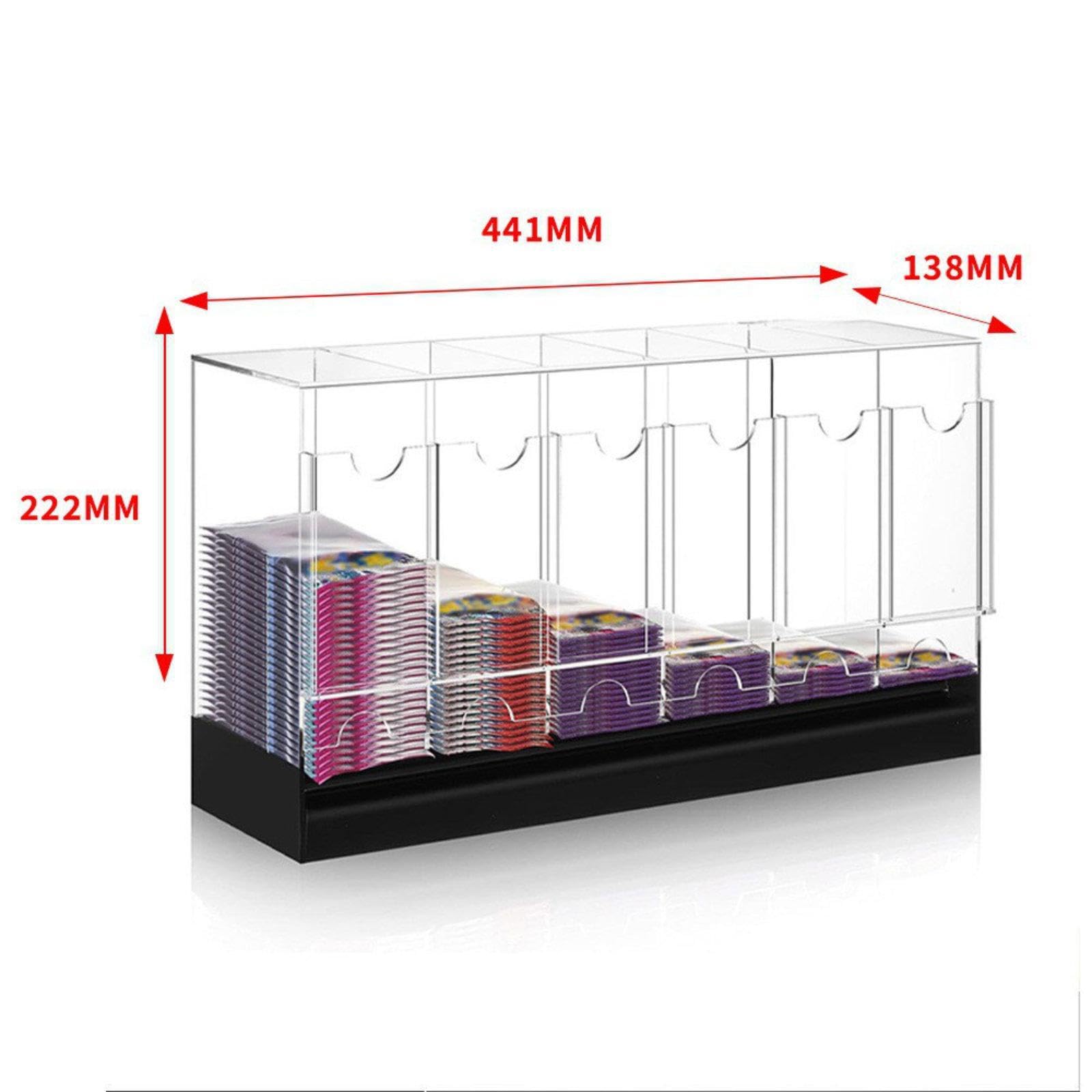 Boîte Distributeur de Packs de Cartes Vitrine Organiseur Présentoir en Acrylique Rigide avec Base Stable Accès par L'Arrière Adaptée Au Bureau, Fond Noir, 6 Emplacements
