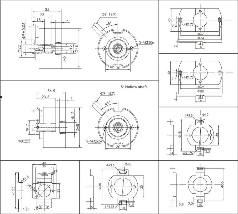 Encodeur Rotatif À 14 Fils, 48mm, 2500ppr, 8 Pôles, Signaux UVW, Type Incrémental