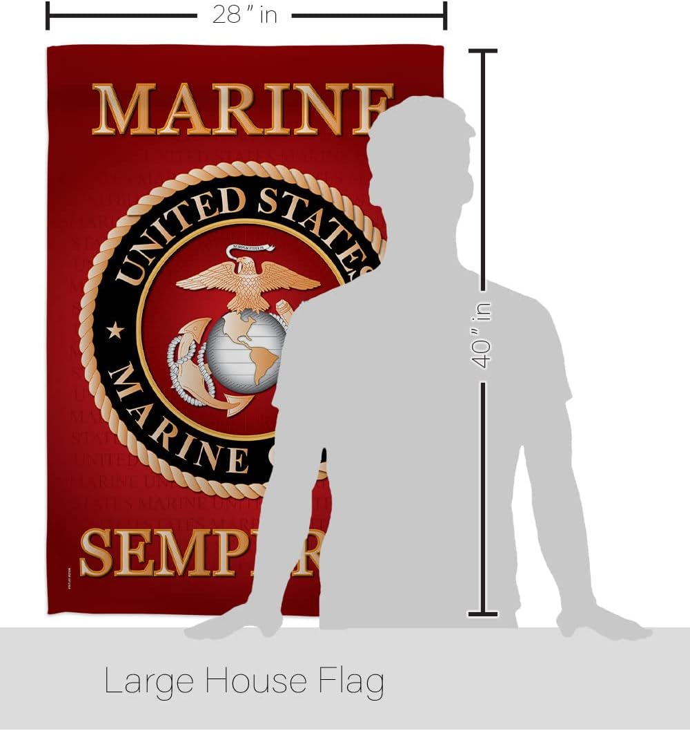 Marine Corps House Flag - 2 pcs Pack Armed Forces USMC Semper Fi United State American Military Veteran Retire Official - Decoration Banner Small Garden Yard Gift Double-Sided Made in USA 28 X 40