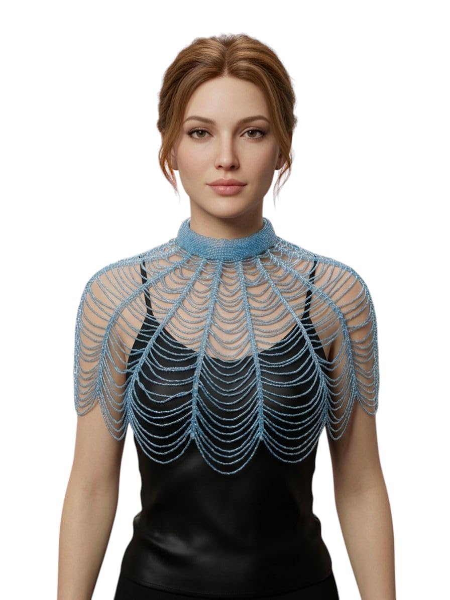 Women's Net Beaded Shoulder Cape Poncho, Hand Crafted Ethnic Necklace For Saree, Dress, Suit wedding and Event.-image-36