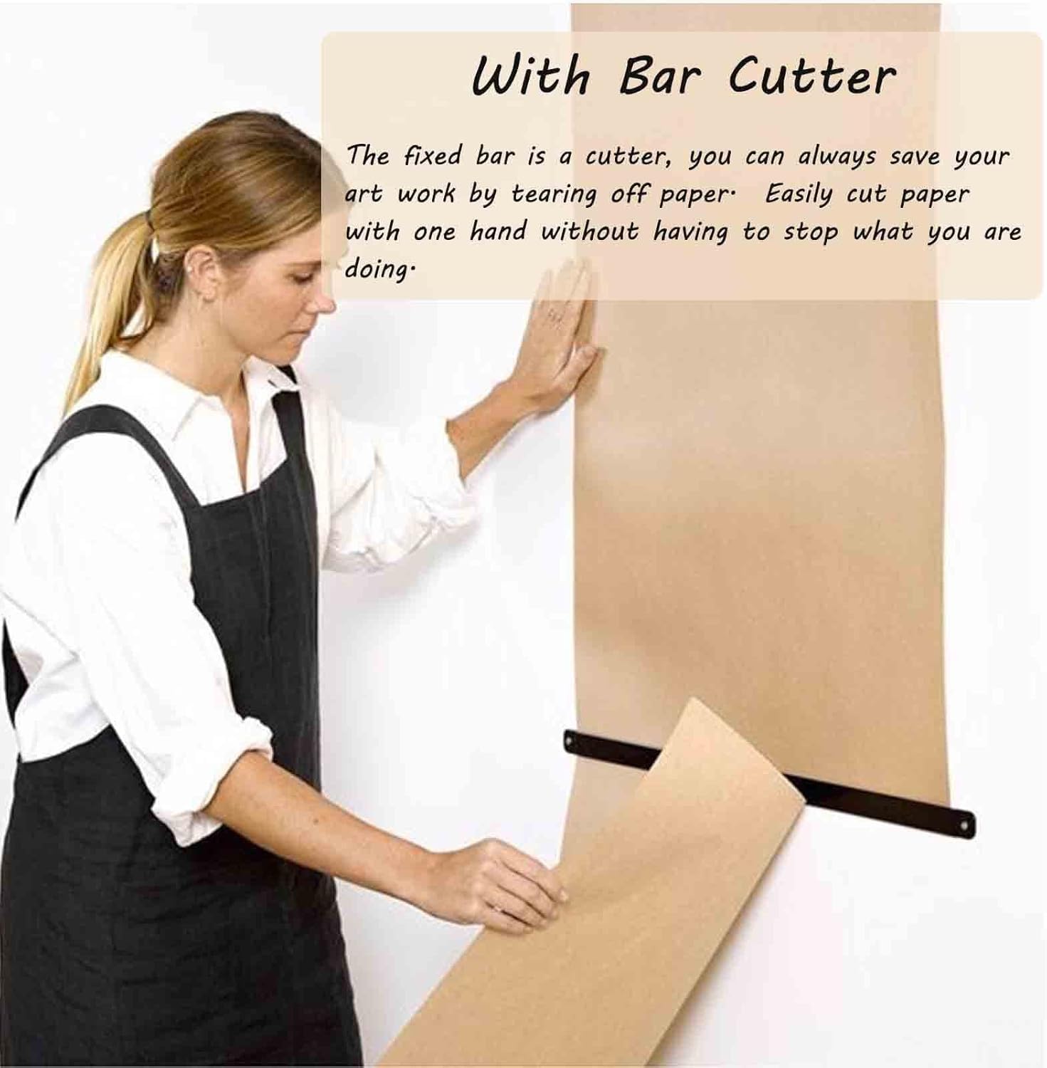 Distributeur Et Coupe-Rouleau De Papier, Fixation Murale, pour Enrouler Et Couper Facilement Le Papier Kraft, Tableau Mémo Pratique Inclus, Papier Blanc, Largeur 70 Cm.