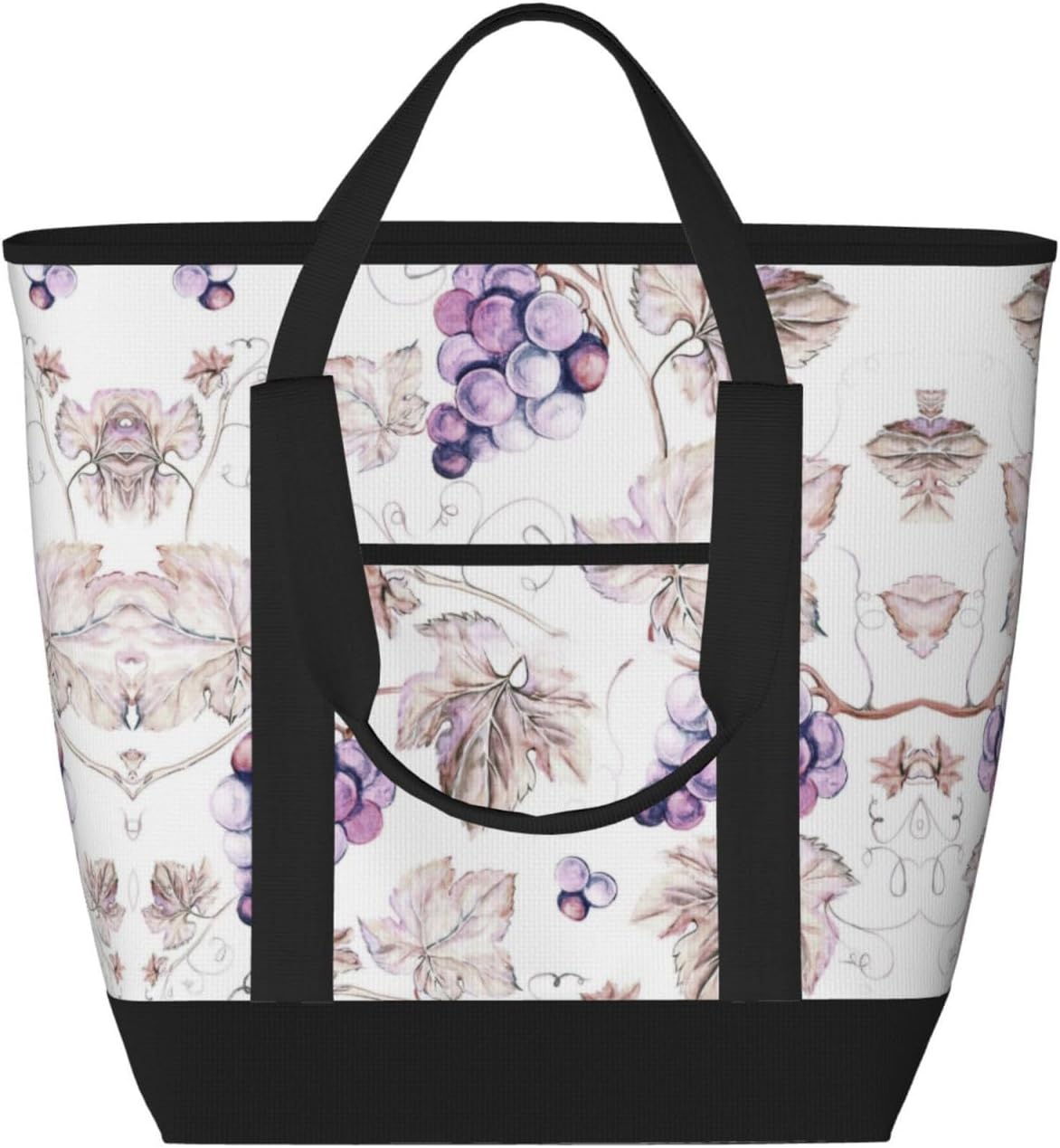 Beautiful Grape Leaves Print Large Cooler Bag Tote Bag,Reusable Grocery Bag,Lunch Box Bag, For Picnic Beach Camping