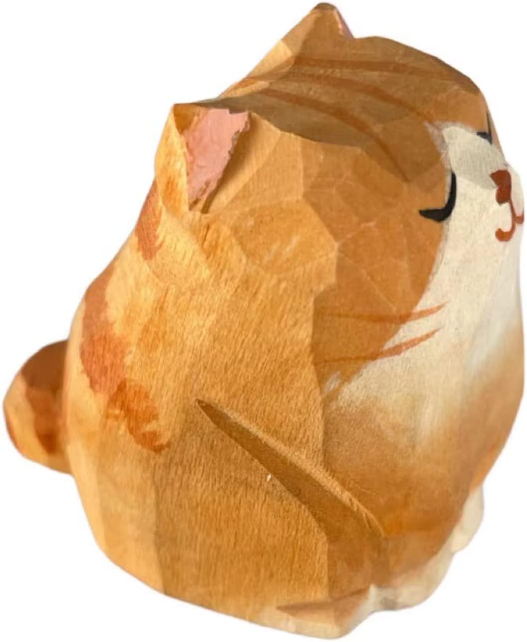 Handmade Wooden Orange Cat Statue - Small Carved Kitten Figurine Sculpture for Home Office Decor & Gifts