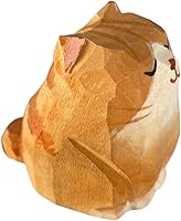 Handmade Wooden Orange Cat Statue - Small Carved Kitten Figurine Sculpture for Home Office Decor & Gifts