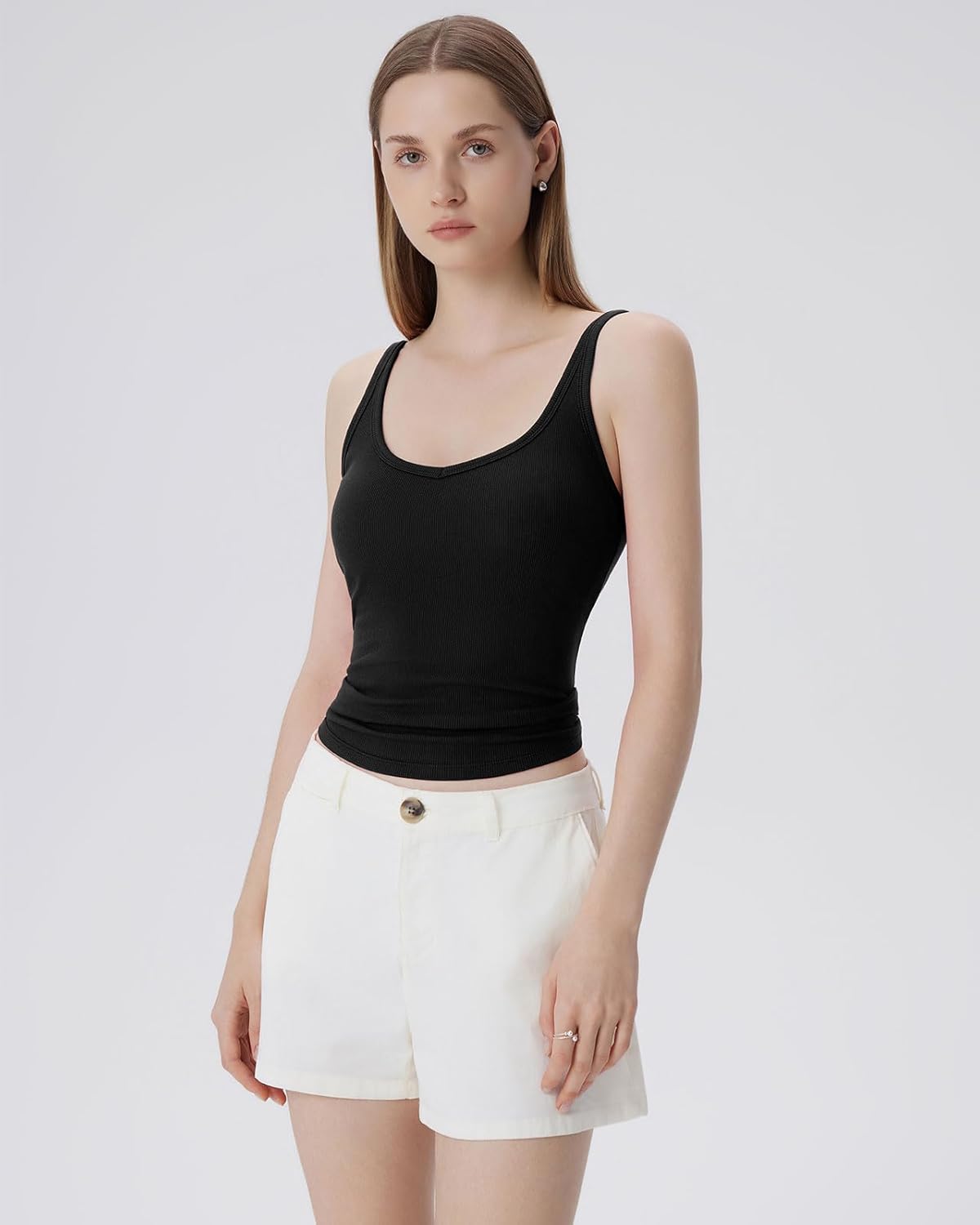 SUUKSESS Women Padded Cotton Ribbed V Neck Tank Top Summer Basic Going Out Tops - Image 2