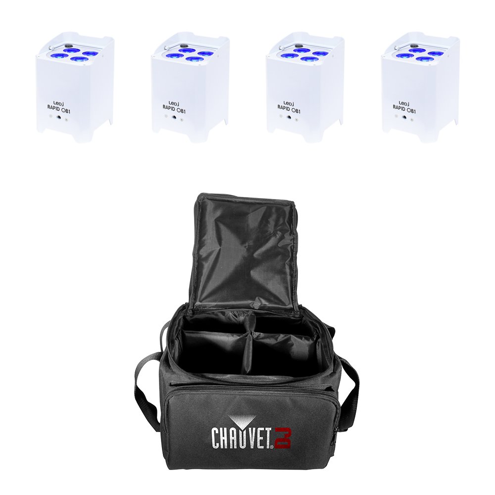 LEDJ QB1 RGBW - Juego de 4 bombillas LED inalámbricas DMX con carcasa blanca (incluye 1 bolsa)