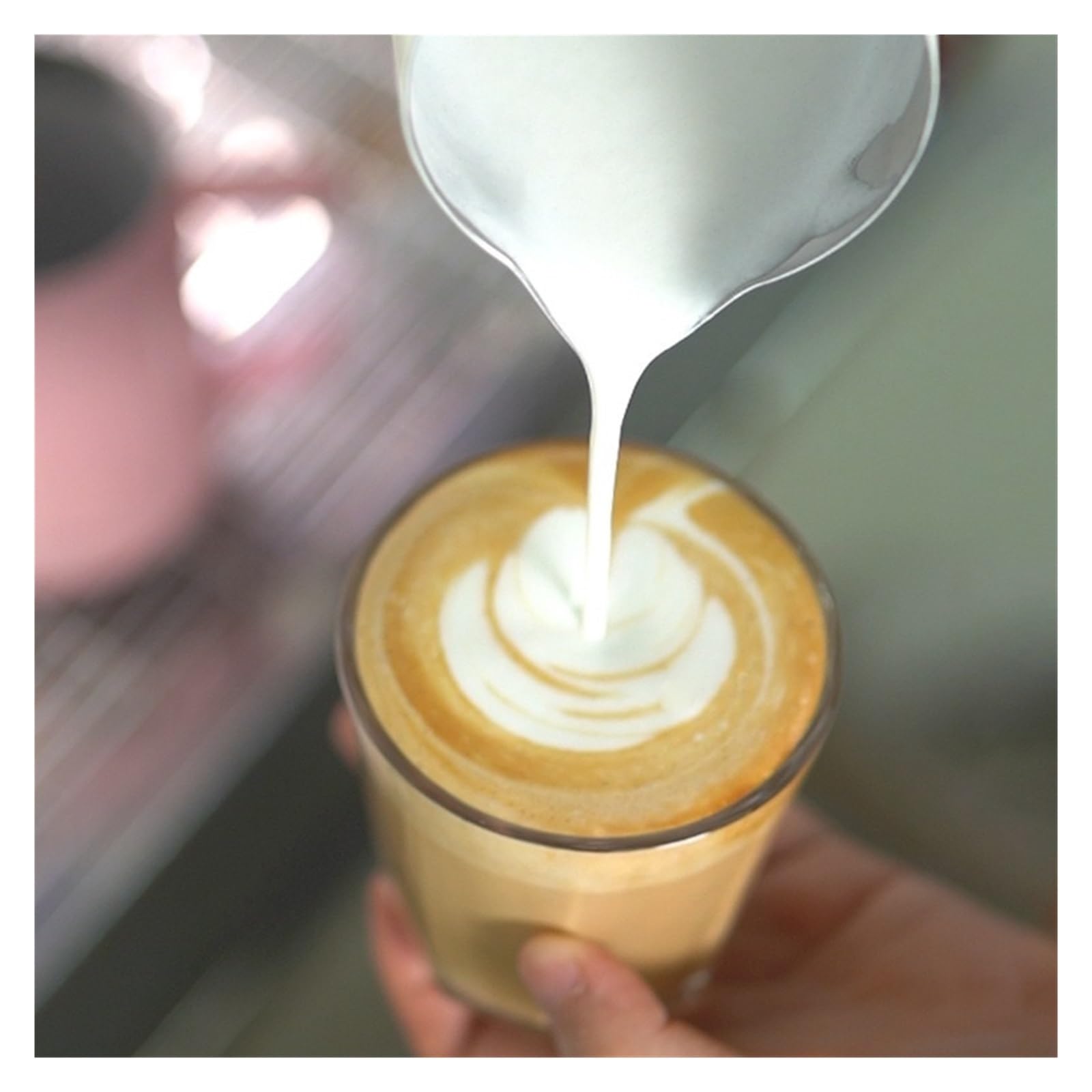 Compatible con taza de café Latte Art, herramienta jarra leche doble escala acero inoxidable 400ml/600ml(600ml,Pink)