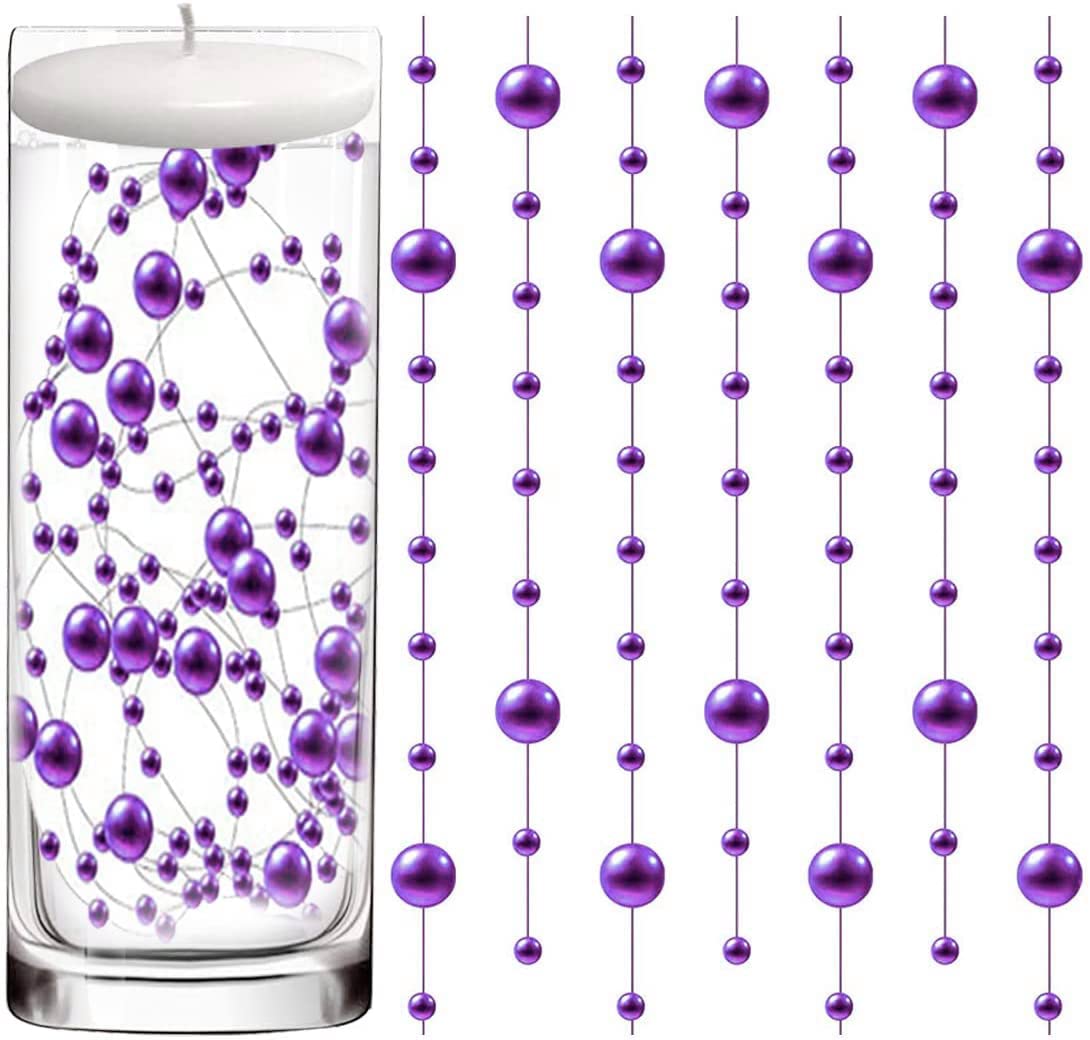 50 Pcs Pearl String for Floating Candles Centerpiece, Purple Faux Pearl Beads Vase Filler for Wedding Table Décor.