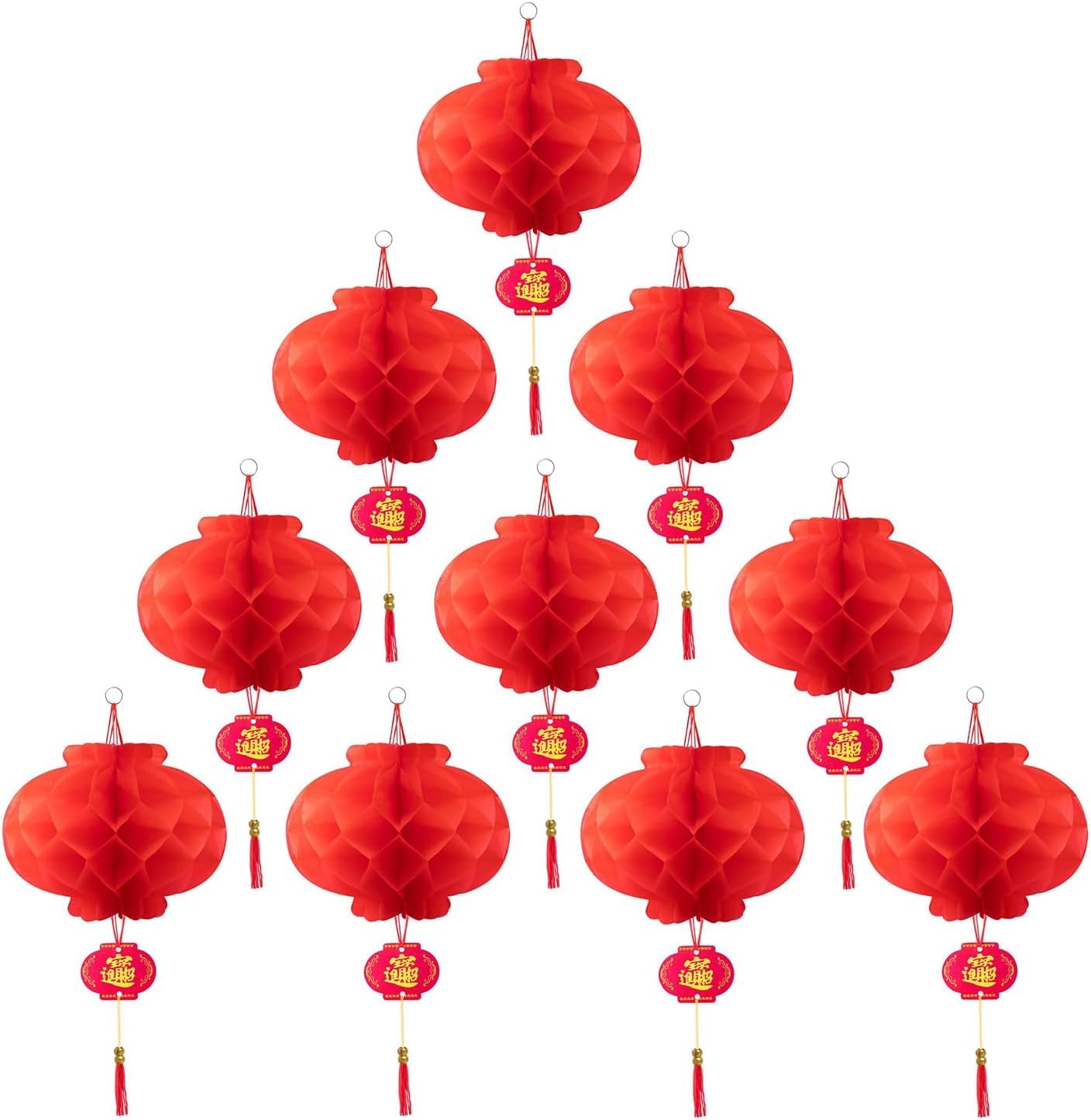 10Pcs Chinese New Year Decorations 2026, 10 Inch Chinese Lanterns, Traditional Hanging Decorations with Tassels