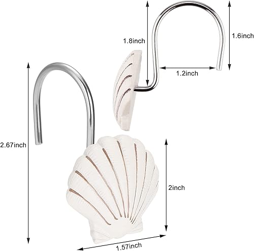 Miniatura 5 de AGPtek Seashell - Ganchos para cortina de ducha, 12 ganchos de resina decorativos antioxidantes para baño, habitación de bebé, dormitorio,