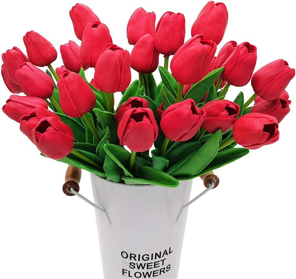 20PCS Artificial Tulips Flowers，Tulips Fake PU Plant Great