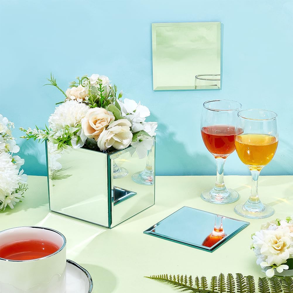 OLYCRAFT 6 Pack Square Glass Mirror Tiles 4x4 Inch Small Decorative Glass Mirrors Wall Mounted Mirrors Mirror Tray Candle Plate for Wedding Birthday Table Centerpieces Party Wall Decor