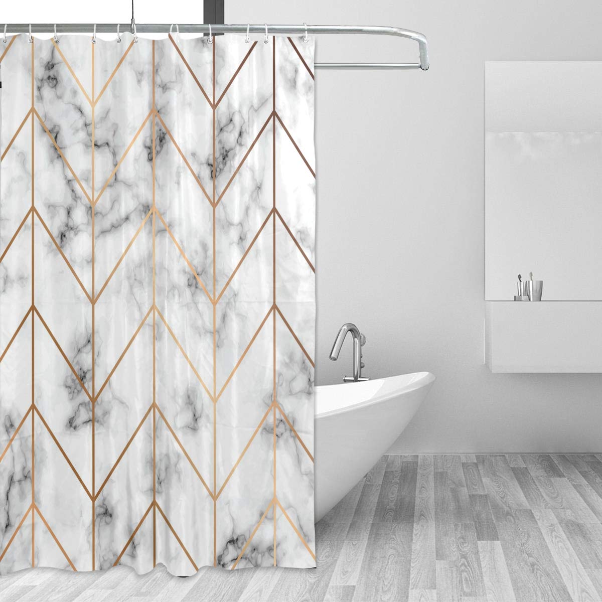 Duschvorhang Mit Abstraktem Linienmuster – Wasserdicht, Polyester, 183 X 183 Cm, Inkl. 12 Haken, Hellgelb