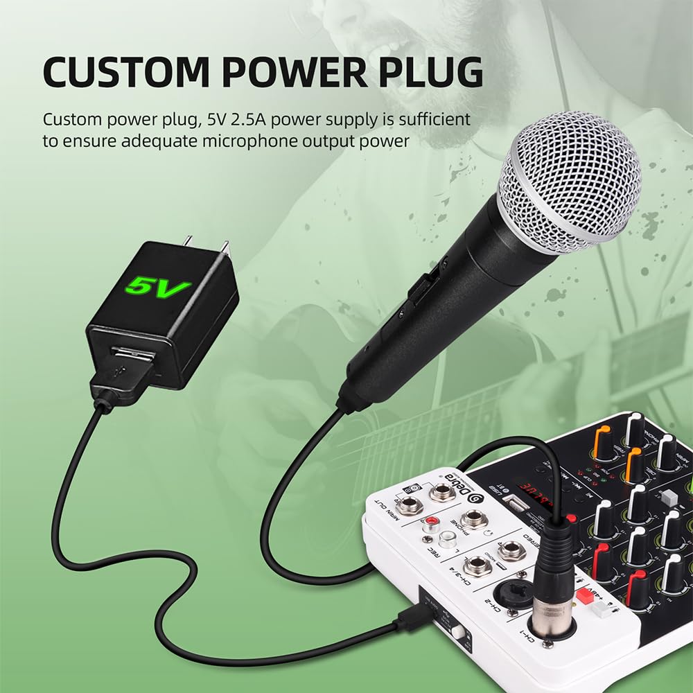 Mixer per DJ, V4 4 canali Mixer DJ Console Portatile 48V Phantom Power USB DJ Console con Scheda for PC Registrazione Canto(V4 White Type)