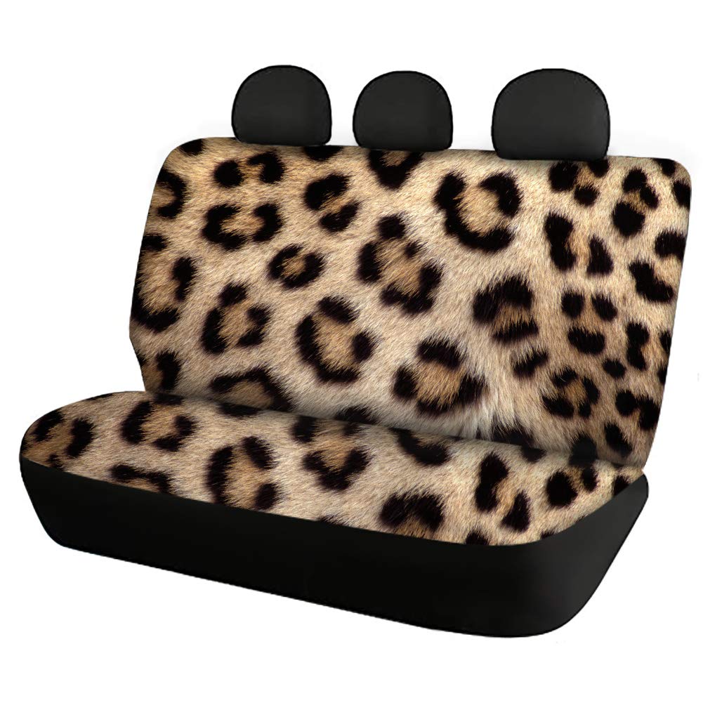 Biyejit - Set completo di 4 coprisedili auto con stampa leopardata + copri schienale posteriore + copri sedile posteriore + set completo di 4 pezzi accessori auto universale