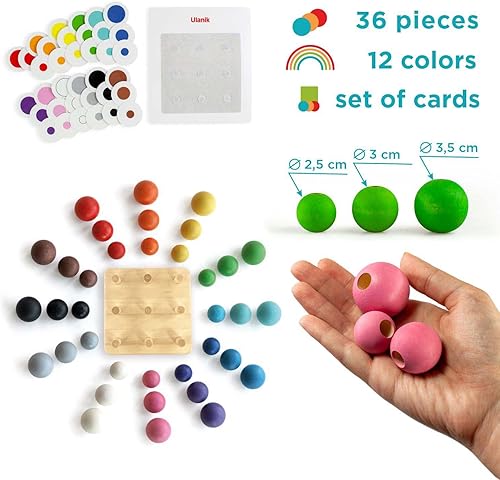 Miniatura 4 de Ulanik Bolas a bordo Montessori Juguetes para niños de 3 años + Juego clasificador de clavijas de madera para aprender clasificación de colores y