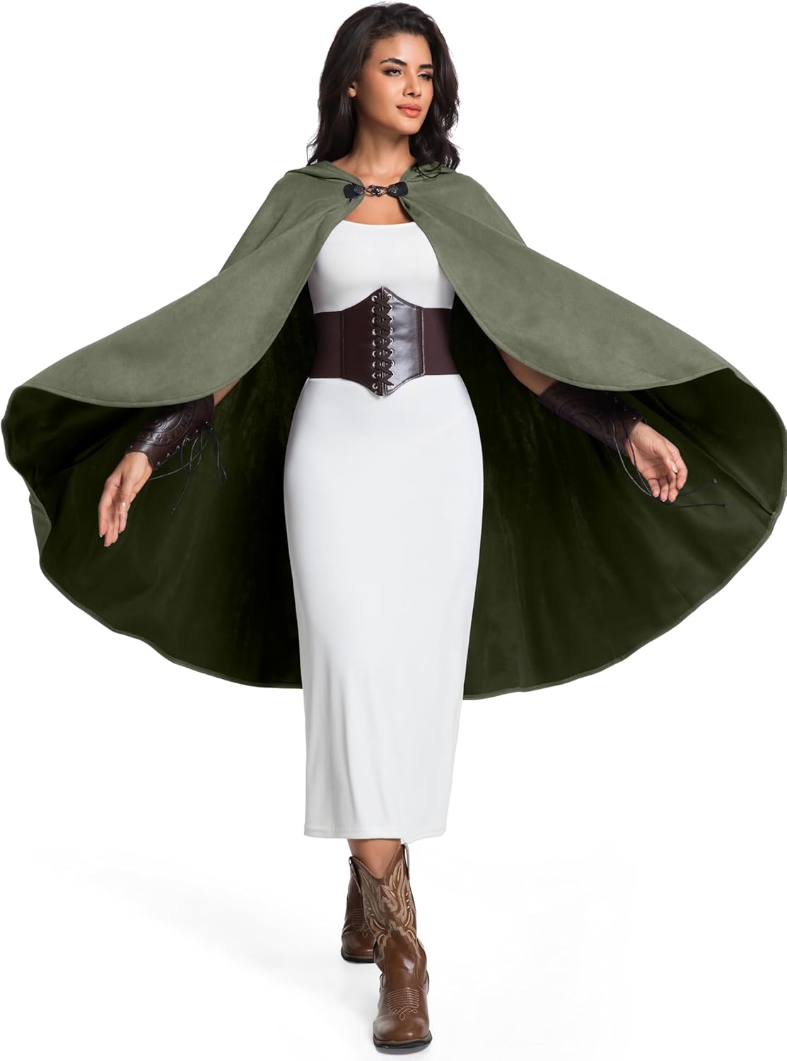 Medieval Hooded Cloak for Women Men Renaissance Hobbit Halloween Costume Cape Short Pile Wizard Witch Outfit - Image 3