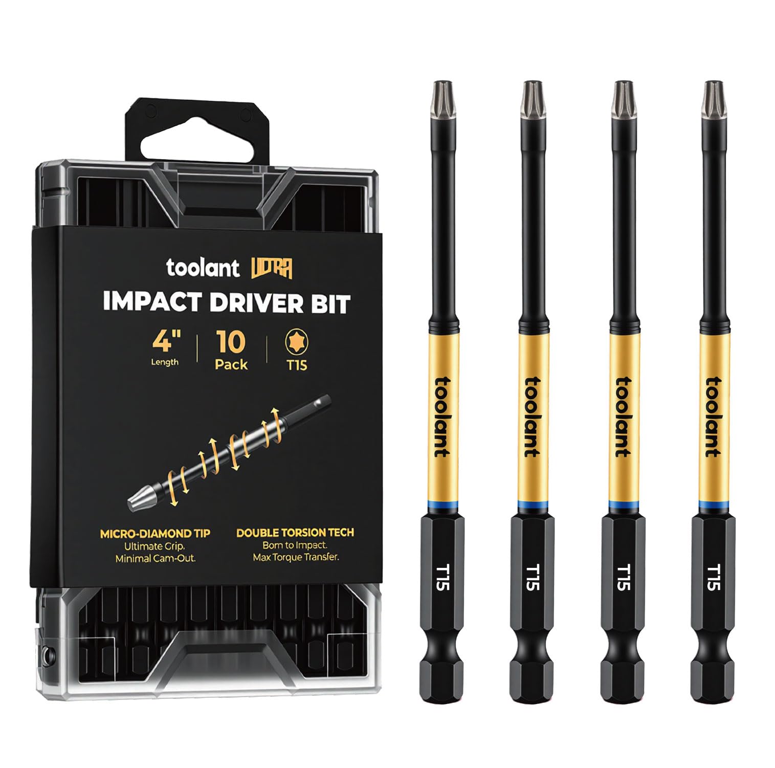 toolant T15 4" Impact Torx Bits, 1/4" Hex, S2 Steel, 10-Piece Set