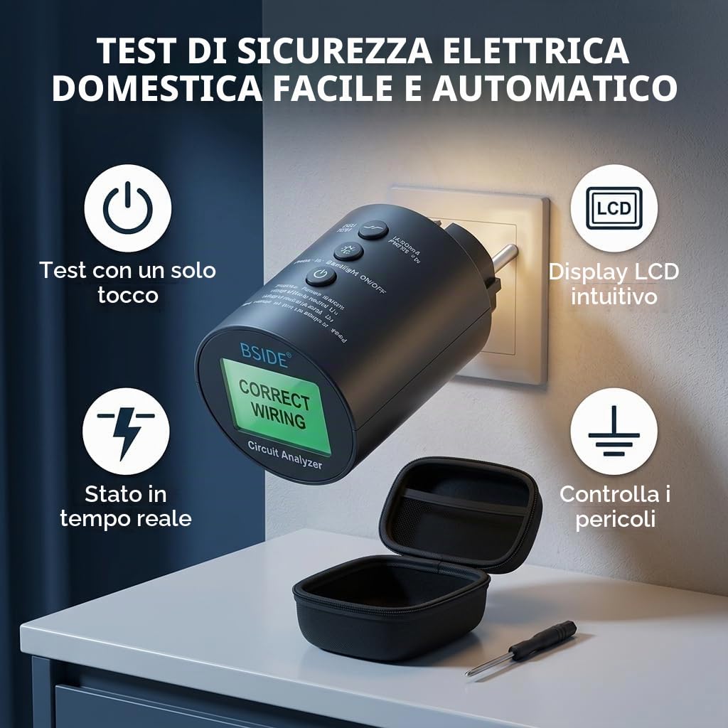 Tester Presa Elettrica 220V Analizzatore Circuito Spina UE Verifica Tensione Polarità Linea Terra Connessioni Controllo Alimentazione Rete Multifunzione per Sicurezza Elettrica