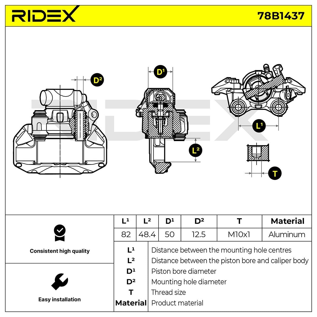 RIDEX 78B1437 Pinza de freno Delantero Derecha Delantero con bastidor de soporte Compatible con CITROËN BX XB-