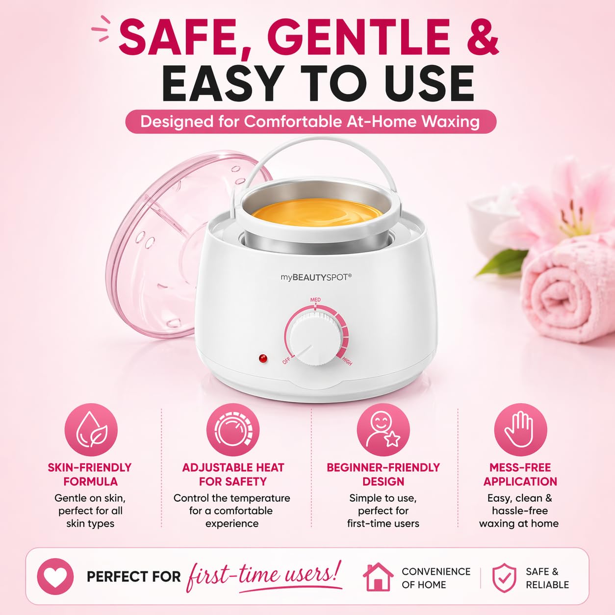 My Beauty Spot Wachswärmer für Haarentfernung Kit - Elektrische Wachsmaschine für Frauen zu Hause - Ganzkörper-Bikini Brazilian - Inklusive Hartwachsperlen & Applikatorstäbchen