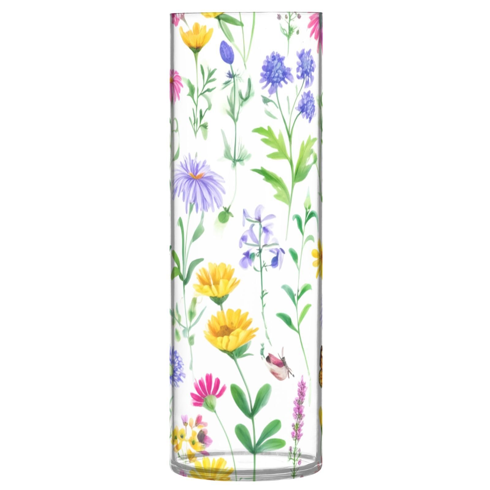 FLildon Watercolor Wildflowers Vase for Centerpiece, Flower Vase Acrylic Cylinder Clear Decorative Vases for Home or Wedding