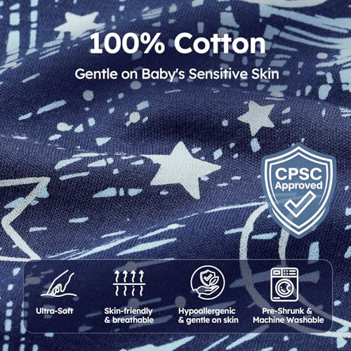 Image of Baby Sleep Sack 0-6 Months 0.5 Tog Baby Wearable Blanket 100% Cotton Sleeping Sack with 2-Way Zipper for Newborn Infant Dark Blue Planet