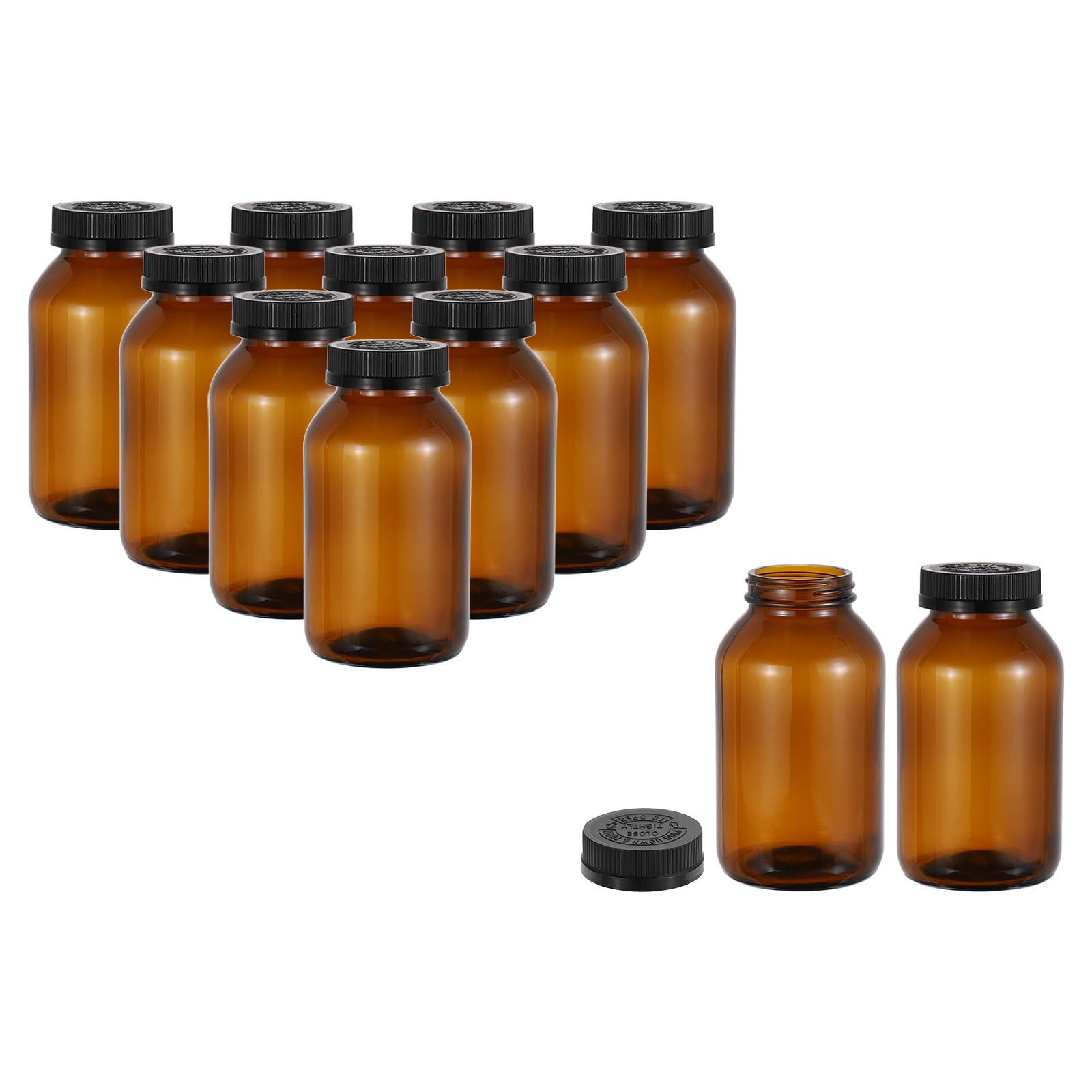 PATIKIL Frasco Envasador De Vidrio De 17 Onzas/500 ml, 12 Piezas Frasco Envasador De Boca Ancha Con Tapa Negra Estriada Para Líquidos Reactivos, Aceites Esenciales, Perfume, Ámbar.