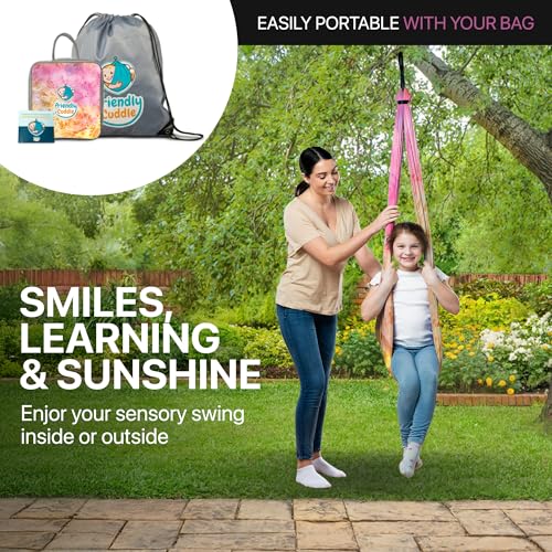 Image of Indoor Sensory Swing for Kids or Outdoor - Holds 300lbs, Double-Layer, & 360 Swivel, Calming Compression Therapy Swing Hammock for Kids & Adults with All Hardware - Sensory-Motor Toys & Gifts