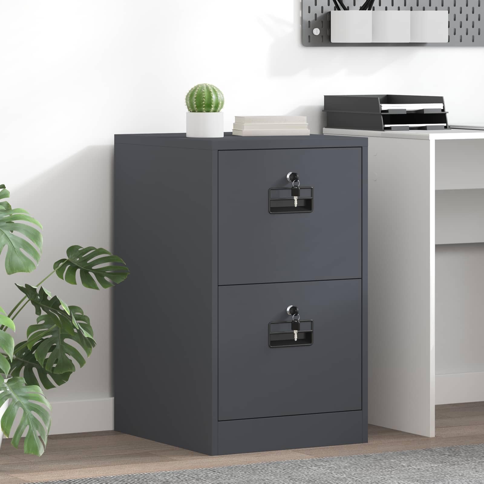 ACAGALA Armadio per File con Cassetto in Metallo, Cassettiera da Ufficio con 4 Cassetti, Mobile con Serratura Chiave, Armadietto Verticale per Documenti Metallo, 44x50x74,5 cm, Antracite