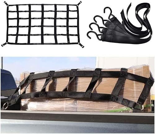 Skytou Cargo Net Short Truck Bed Cargo Net 66" X 50" Heavy Duty Cargo Nets For Pickup Trucks With Cam Buckles & S-Hooks #TOP6
