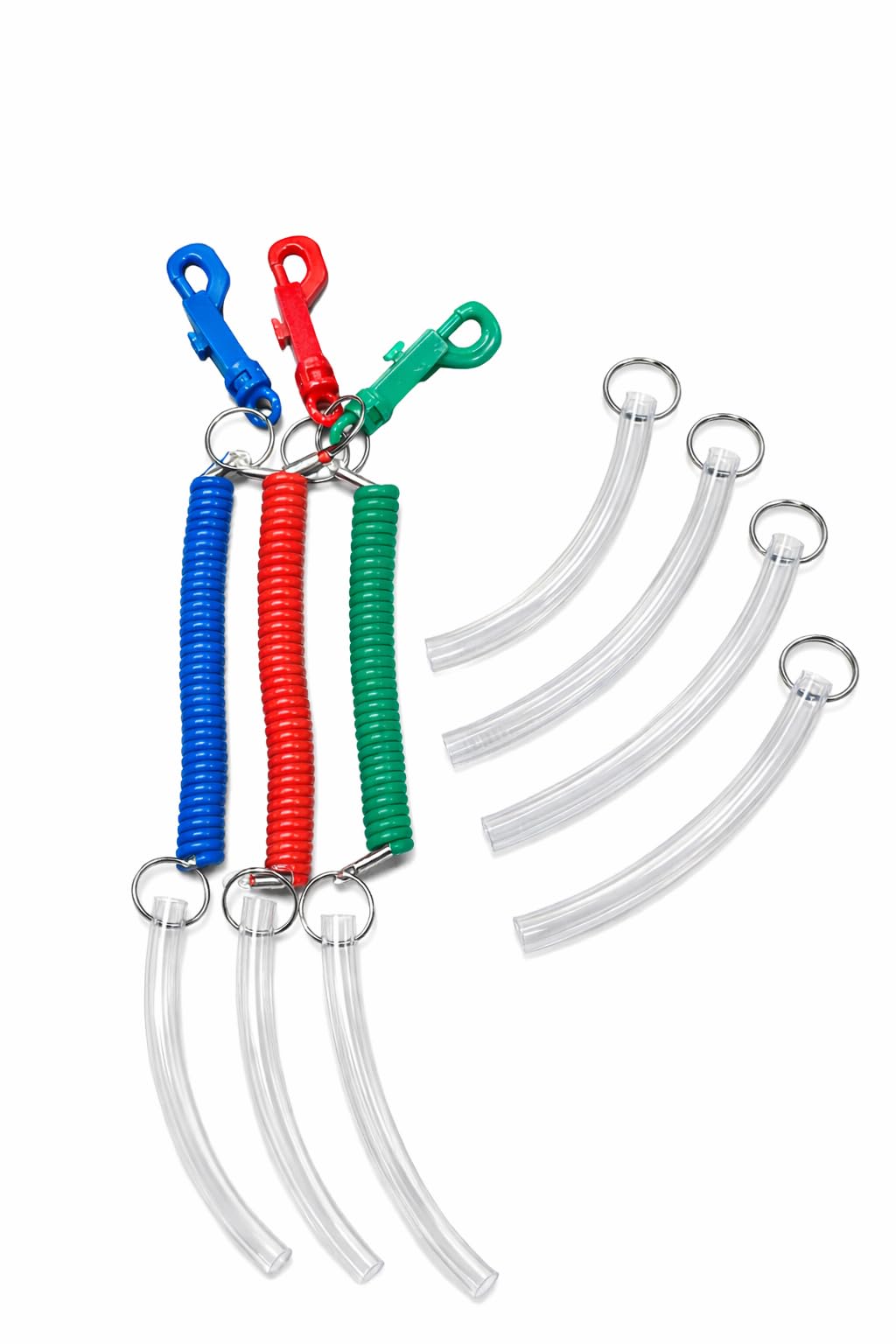 Chew Tube Clip-On Spiral Keychains for Autism, ADHD, Sensory and Special Needs, Pack of 3 Red, Blue, Green with 3 Spare Tubes