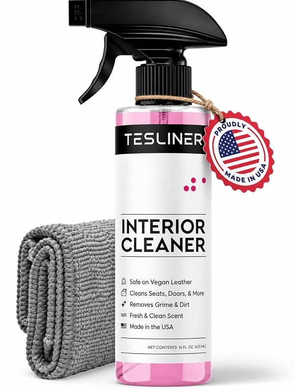 Limpador e Removedor de Manchas para Estofados Automotivos TesLiner, para Couro Sintético de Veículos Tesla, Spray de 473 mL