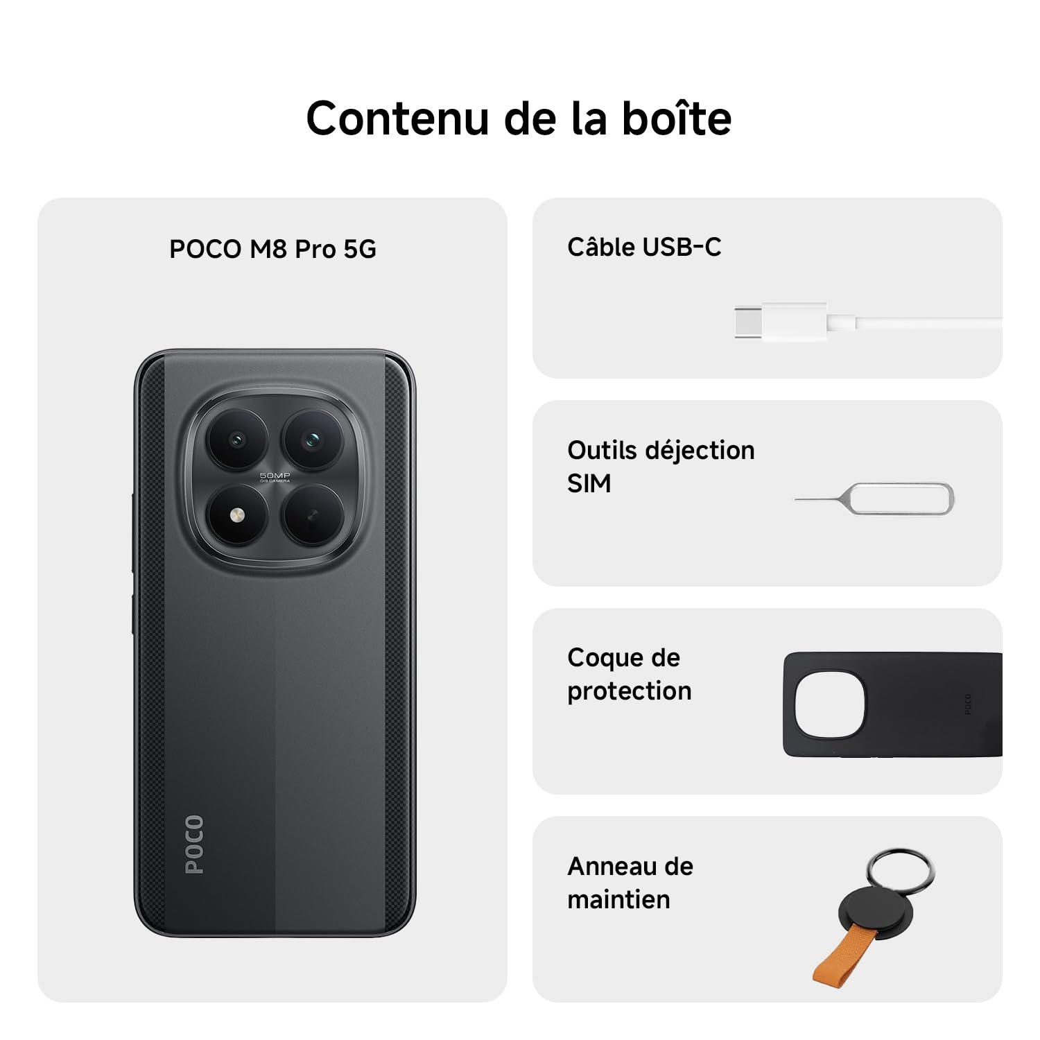 XIAOMI POCO M8 Pro Smartphone 8＋256 Go Snapdragon® 7s Gen 4 - Noir | Écran AMOLED CrystalRes 1,5K 6,83", caméra 50 Mpx Light Fusion 800 stabilisée, 2 ans de garantie, chargeur non inclus