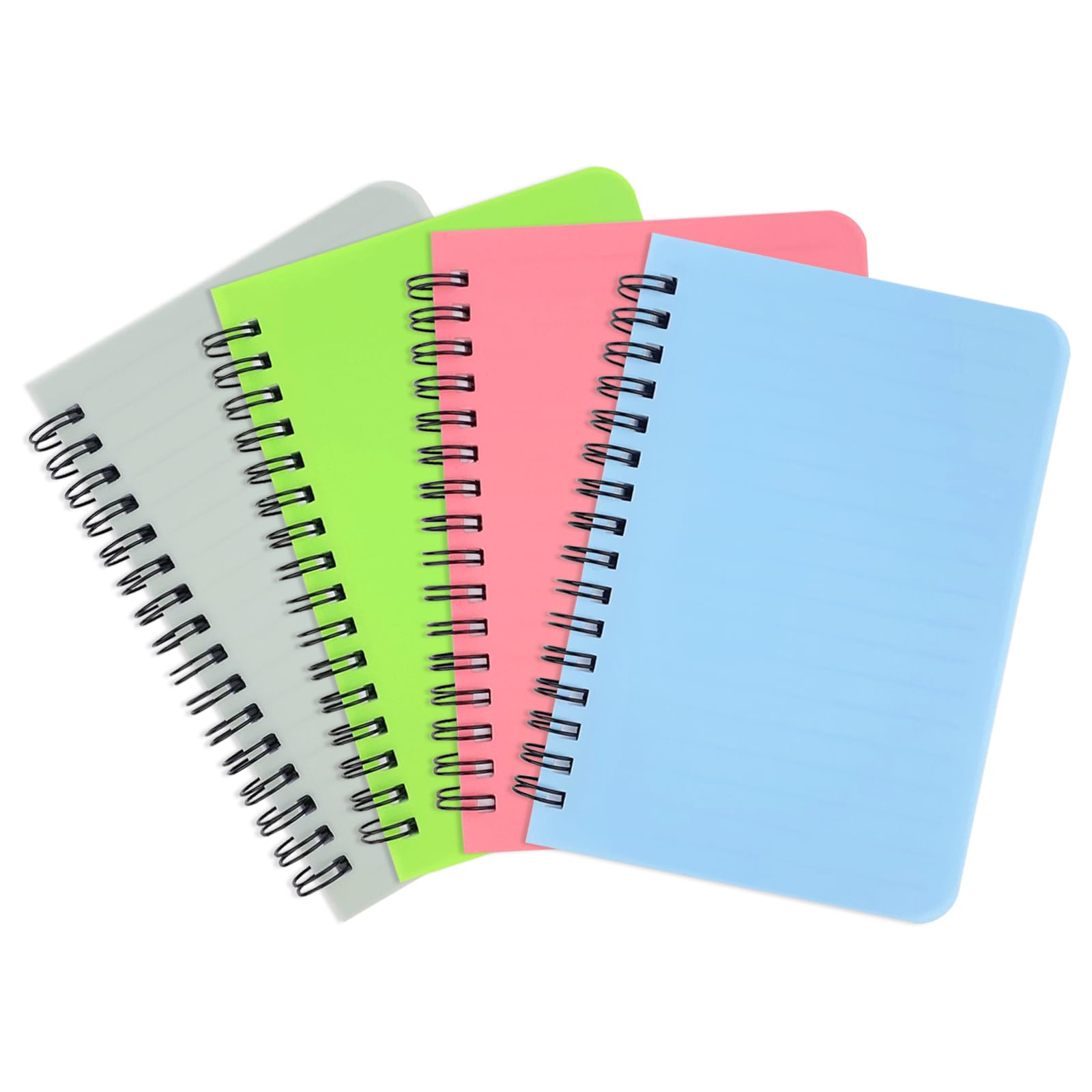 Spiral Notebook 4 Pack Small Pocket Notebook 4.1''x5.9'' A6 Mini Journal Plastic Hardcover Ruled Notebook 4 Color 480 Pages for School Work and