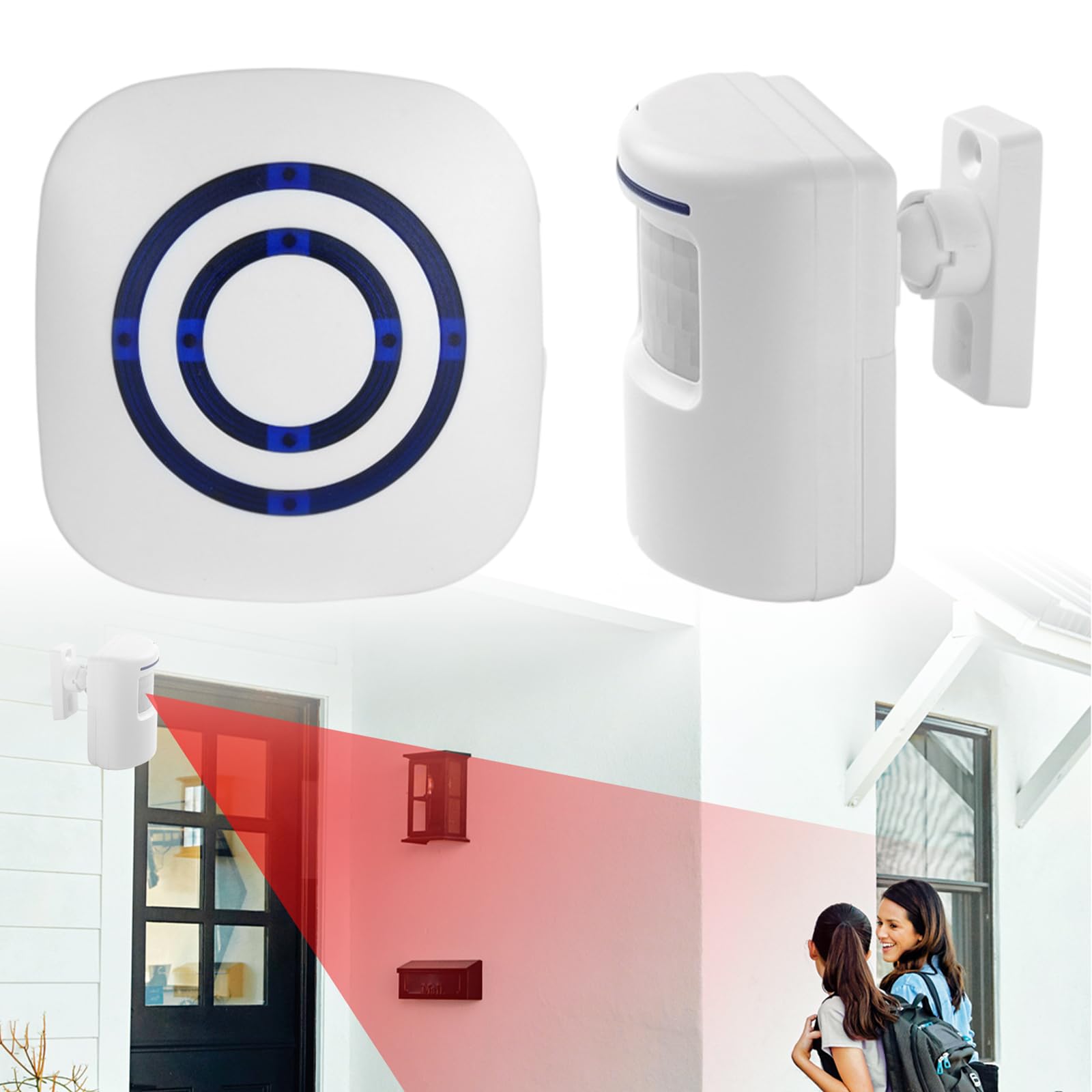 PRITOK Motion Sensor Alarm Detector: Wireless Intelligent PIR Sensor Motion Sensor Door Chime Alarm, Plug-in Main Unit Wireless Visitor Door Entry Chime, Caregiver Pager Indoor Motion Sensor Alarm, fo