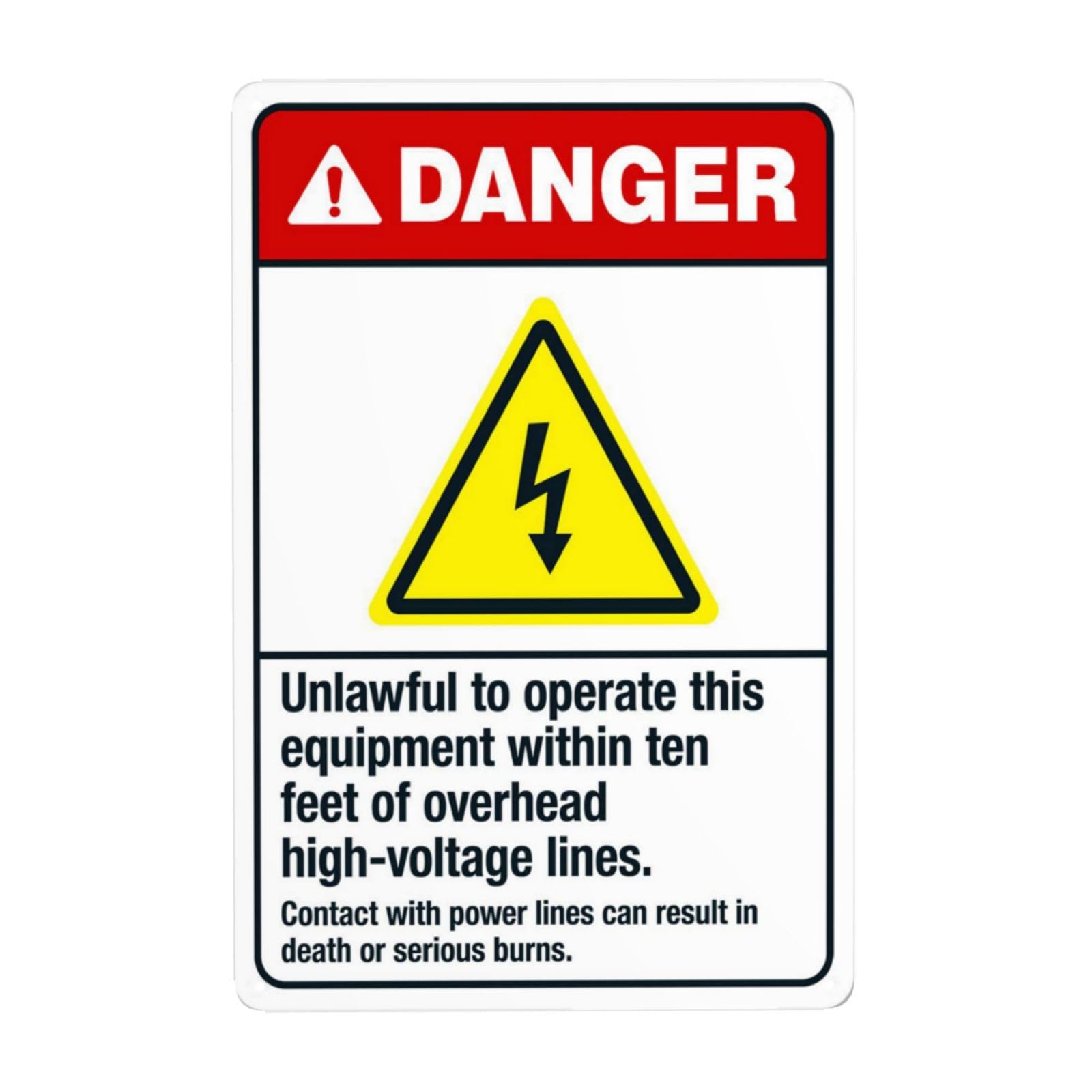 peiyeety Danger Unlawful to Operate Equipment Within 10Ft of Overhead High-Voltage Lines Metal Tin Sign, Waterproof Rustproof Safety Warning for Construction & Electrical Area 6x8 Inch