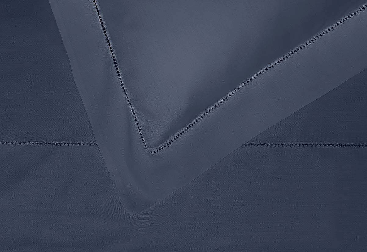 NORA HOME Juego de Sabanas Azul Cama 150 Saten Algodon 300 Hilos Mercerizado con Vainica - Punto Abierto